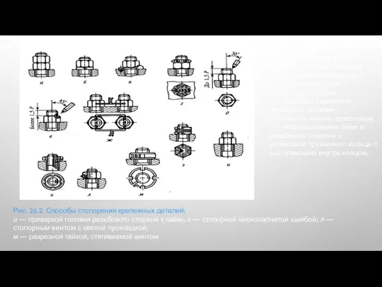 Рис. 26.2. Способы стопорения крепежных деталей: и — приваркой головки резьбового
