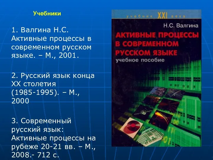 Учебники 1. Валгина Н.С. Активные процессы в современном русском языке. –
