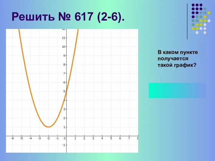 Решить № 617 (2-6). В каком пункте получается такой график? 6)y= (х+2) + 1 2