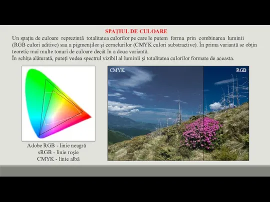 SPAŢIUL DE CULOARE Un spațiu de culoare reprezintă totalitatea culorilor pe