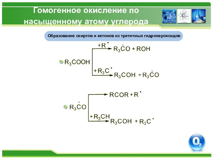 Гомогенное окисление по насыщенному атому углерода Образование спиртов и кетонов из третичных гидропероксидов