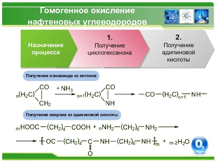 Гомогенное окисление нафтеновых углеводородов Назначение процесса 2. Получение адипиновой кислоты 1.