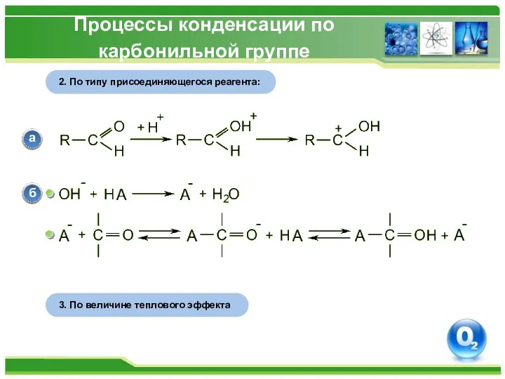 Процессы конденсации по карбонильной группе 2. По типу присоединяющегося реагента: а