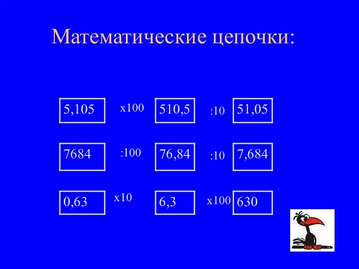 Математические цепочки: х100 :10 :100 :10 х10 х100