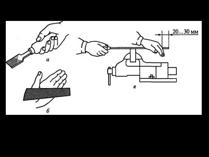 Продолжение 4 вопроса Рис. 3.14. Положение рук при опиливании: а -