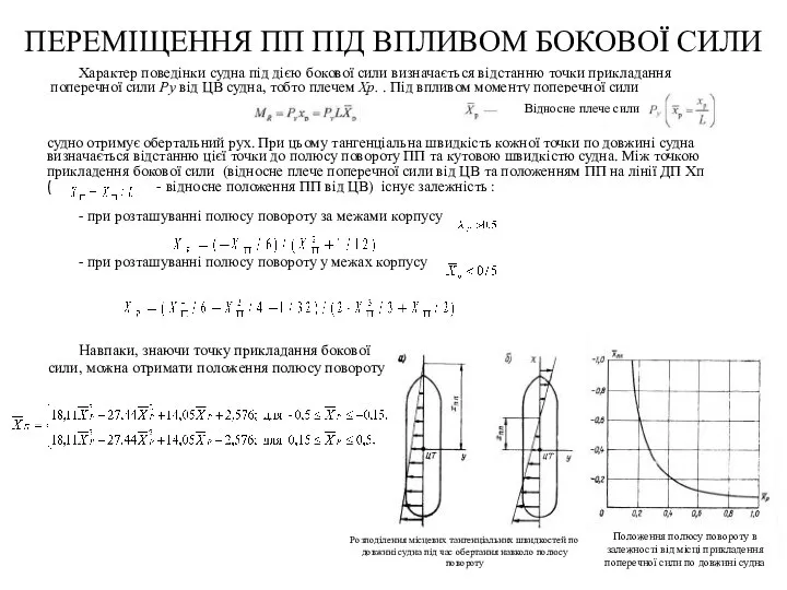Характер поведінки судна під дією бокової сили визначається відстанню точки прикладання
