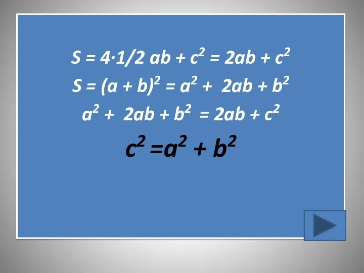 S = 4∙1/2 ab + c2 = 2ab + c2 S