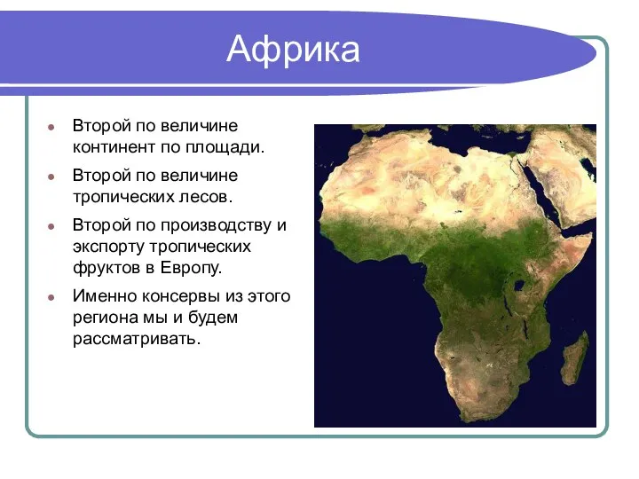 Африка Второй по величине континент по площади. Второй по величине тропических