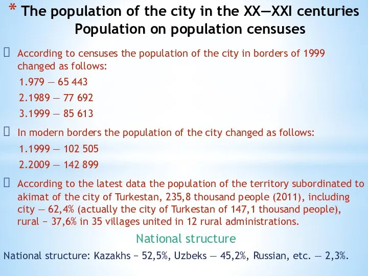 The population of the city in the XX—XXI centuries Population on