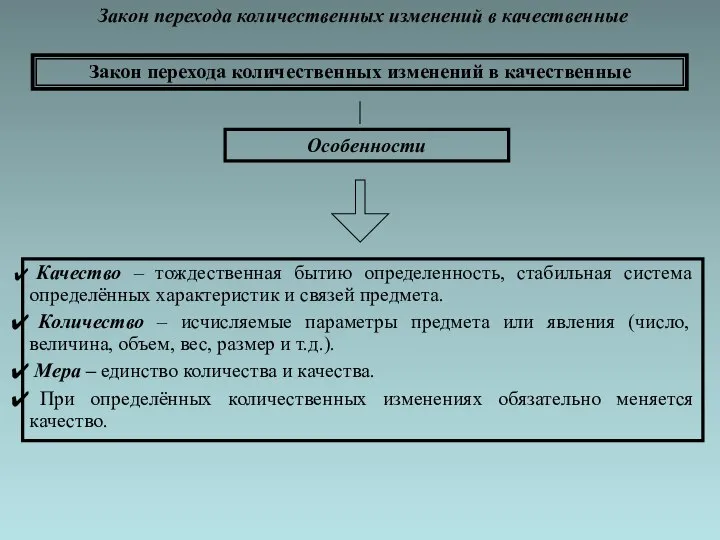 Закон перехода количественных изменений в качественные Закон перехода количественных изменений в