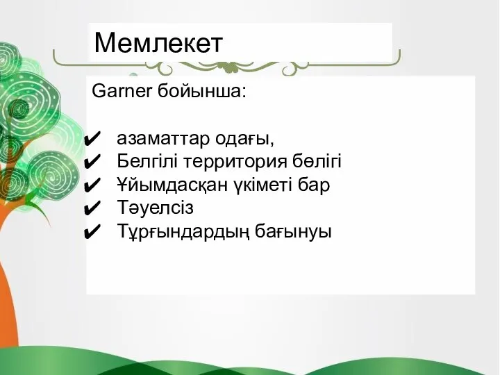 Garner бойынша: азаматтар одағы, Белгілі территория бөлігі Ұйымдасқан үкіметі бар Тәуелсіз Тұрғындардың бағынуы Мемлекет