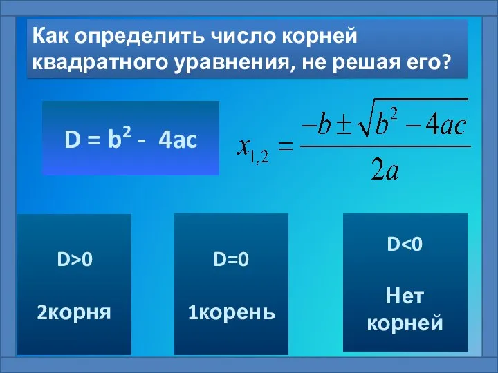 Как определить число корней квадратного уравнения, не решая его? D =