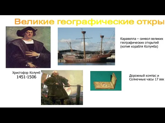 Великие географические открытия Христофор Колумб 1451-1506 Каравелла – символ великих географических