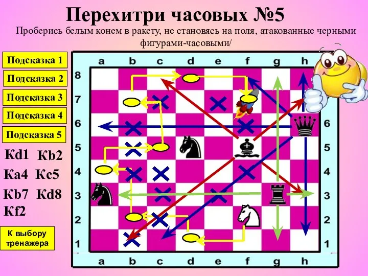 Перехитри часовых №5 Проберись белым конем в ракету, не становясь на