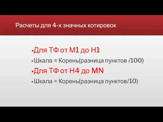 Расчеты для 4-х значных котировок Для ТФ от М1 до Н1