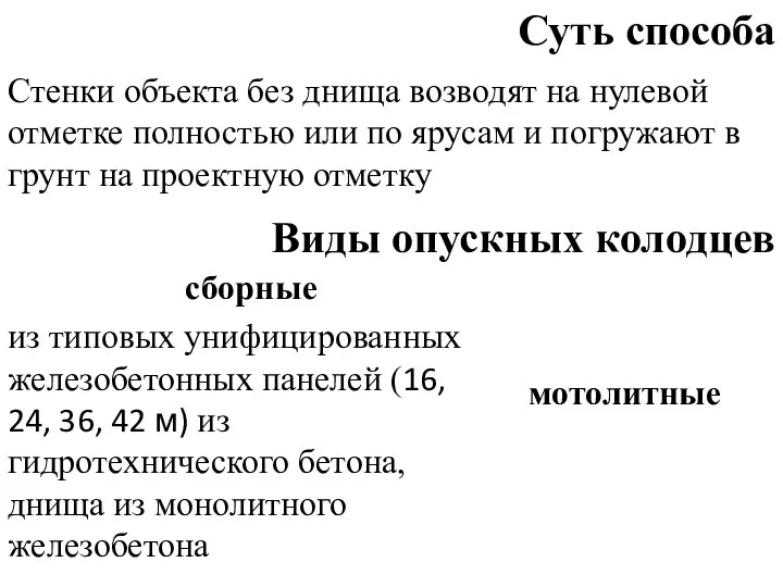 Суть способа Стенки объекта без днища возводят на нулевой отметке полностью