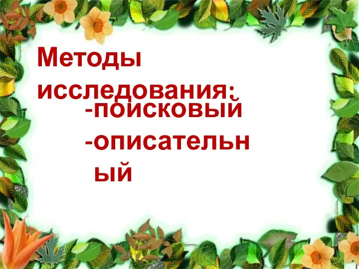 Методы исследования: поисковый описательный