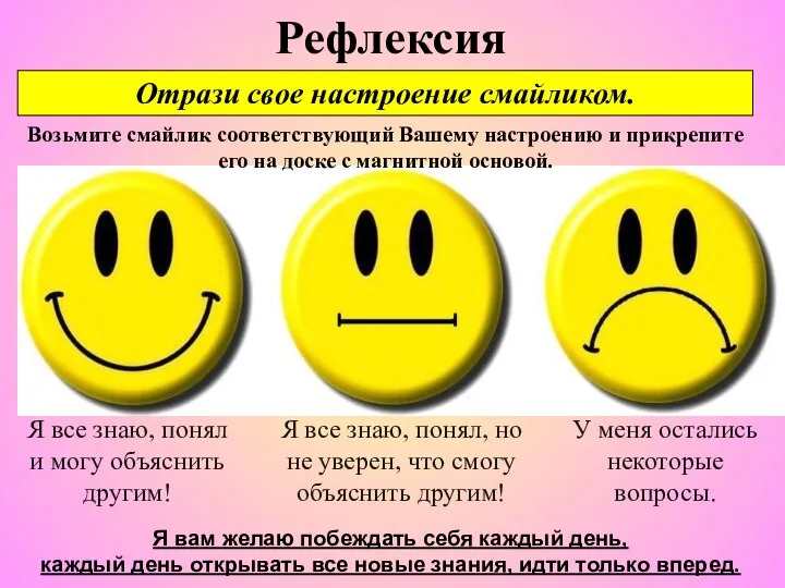 Отрази свое настроение смайликом. Рефлексия Возьмите смайлик соответствующий Вашему настроению и