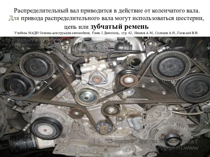 Распределительный вал приводится в действие от коленчатого вала. Для привода распределительного