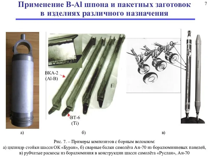 7 Рис. 7. – Примеры композитов с борным волокном: а) цилиндр