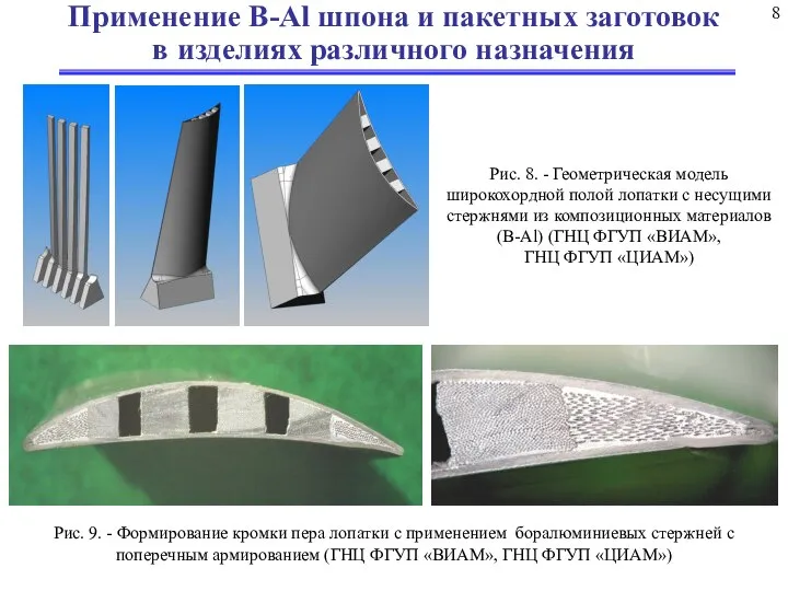 8 Рис. 8. - Геометрическая модель широкохордной полой лопатки с несущими