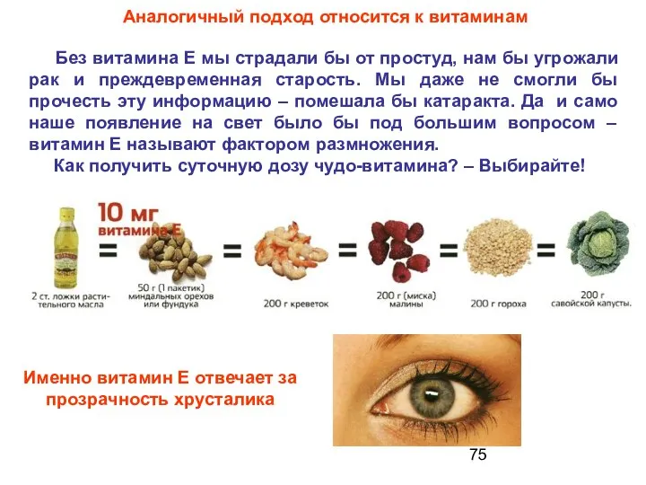 Аналогичный подход относится к витаминам Без витамина Е мы страдали бы