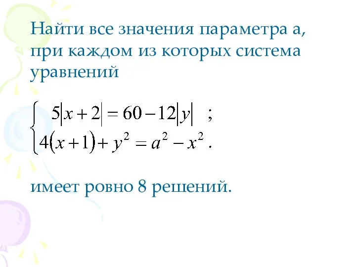 Найти все значения параметра a, при каждом из которых система уравнений имеет ровно 8 решений.