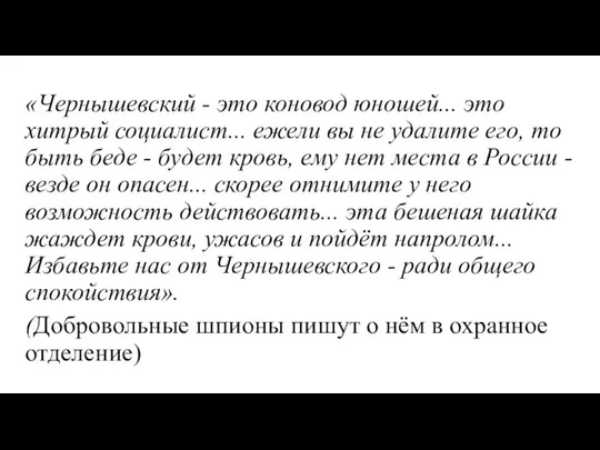 «Чернышевский - это коновод юношей... это хитрый социалист... ежели вы не