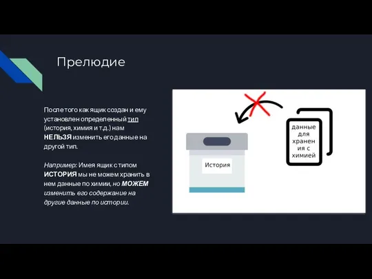 Прелюдие После того как ящик создан и ему установлен определенный тип