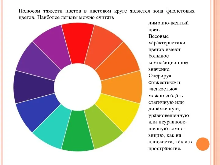 лимонно-желтый цвет. Весовые характеристики цветов имеют большое композиционное значение. Оперируя «тяжестью»