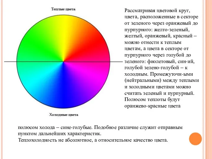 Рассматривая цветовой круг, цвета, расположенные в секторе от зеленого через оранжевый