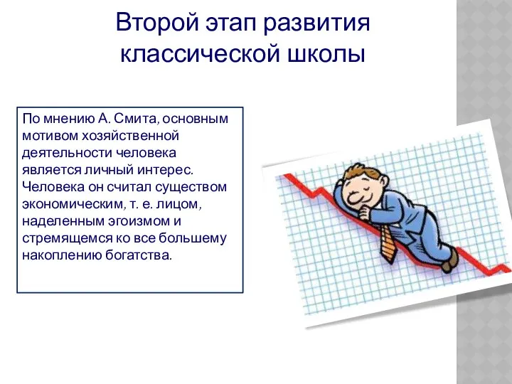 По мнению А. Смита, основным мотивом хозяйственной деятельности человека является личный