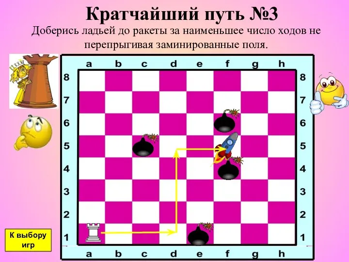 Кратчайший путь №3 Доберись ладьей до ракеты за наименьшее число ходов