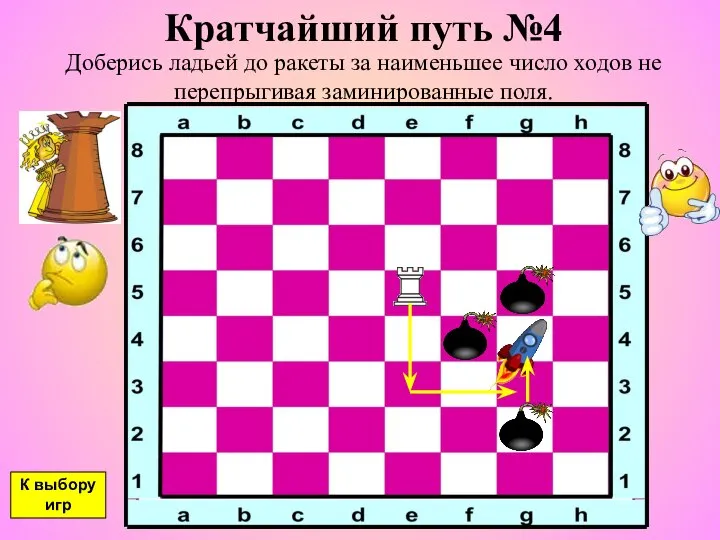 Кратчайший путь №4 Доберись ладьей до ракеты за наименьшее число ходов