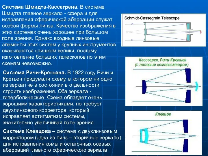 Система Шмидта-Кассегрена. В системе Шмидта главное зеркало - сфера и для