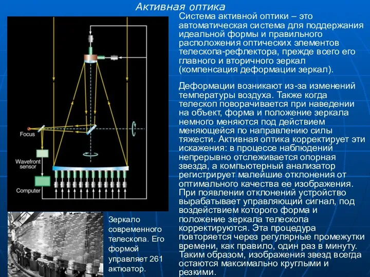 Активная оптика Система активной оптики – это автоматическая система для поддержания