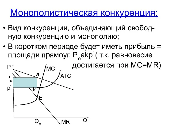 Монополистическая конкуренция: Вид конкуренции, объединяющий свобод-ную конкуренцию и монополию; В коротком