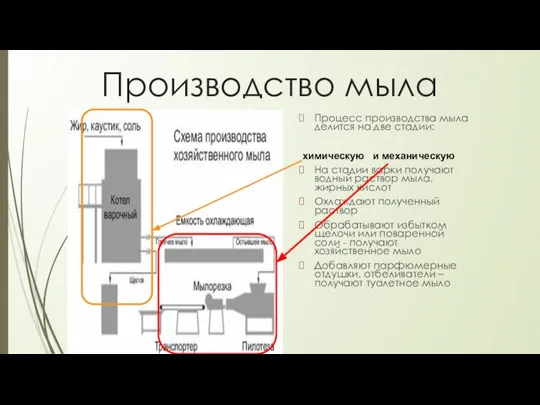 Производство мыла Процесс производства мыла делится на две стадии: На стадии