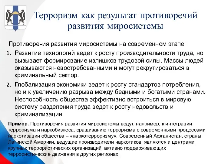 Терроризм как результат противоречий развития миросистемы Противоречия развития миросистемы на современном