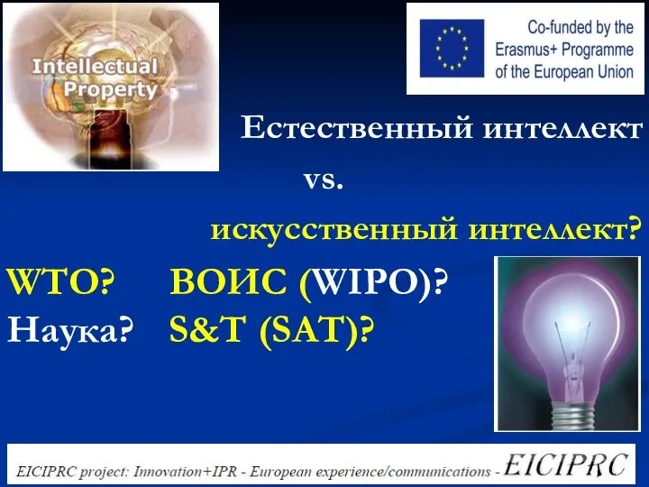 Естественный интеллект vs. искусственный интеллект? WTO? ВОИС (WIPO)? Наука? S&T (SAT)?