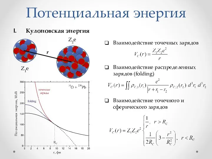 Потенциальная энергия Кулоновская энергия Z1e Z2e r Взаимодействие точечных зарядов Взаимодействие