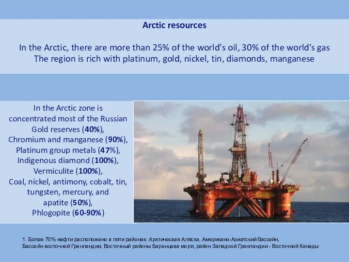 Arctic resources In the Arctic, there are more than 25% of