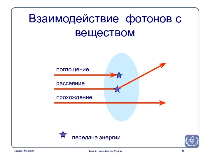 поглощение рассеяние прохождение передача энергии Взаимодействие фотонов с веществом Часть 2: Радиационная Физика