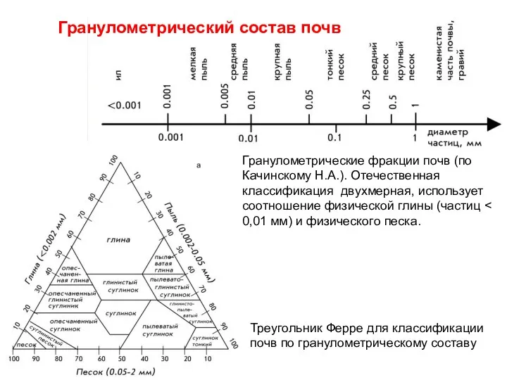 Гранулометрический состав почв Треугольник Ферре для классификации почв по гранулометрическому составу