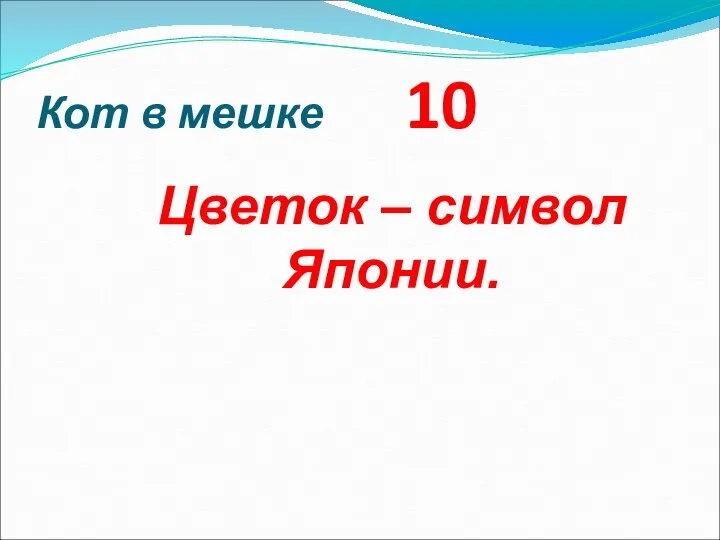 Кот в мешке 10 Цветок – символ Японии.