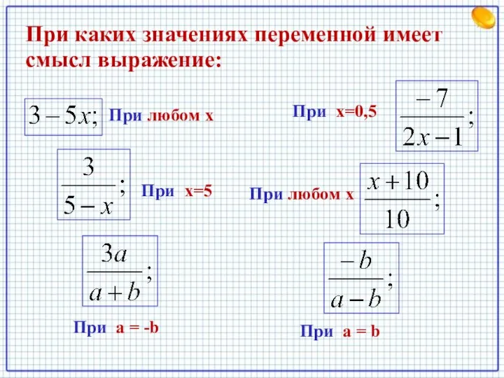 При каких значениях переменной имеет смысл выражение: При любом х При