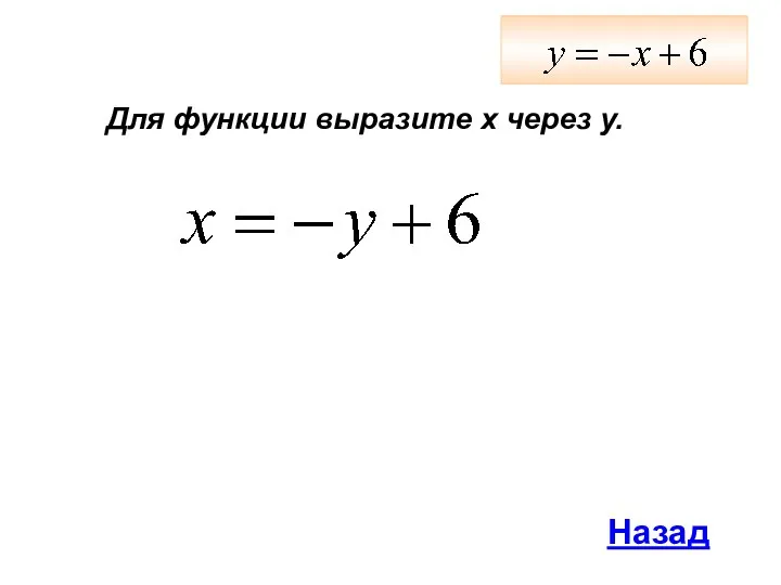 Для функции выразите х через у. Назад