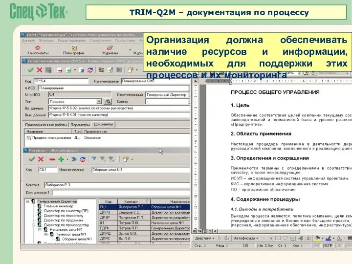 Организация должна обеспечивать наличие ресурсов и информации, необходимых для поддержки этих