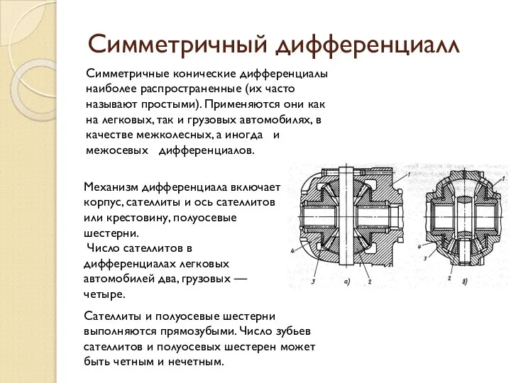 Симметричный дифференциалл Симметричные конические дифференциалы наиболее распространенные (их часто называют простыми).