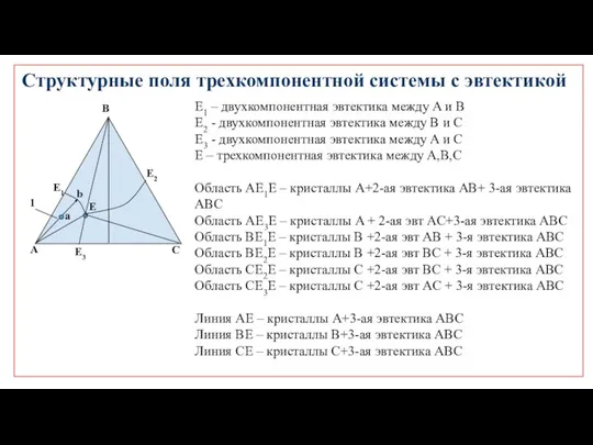 Структурные поля трехкомпонентной системы с эвтектикой E1 – двухкомпонентная эвтектика между